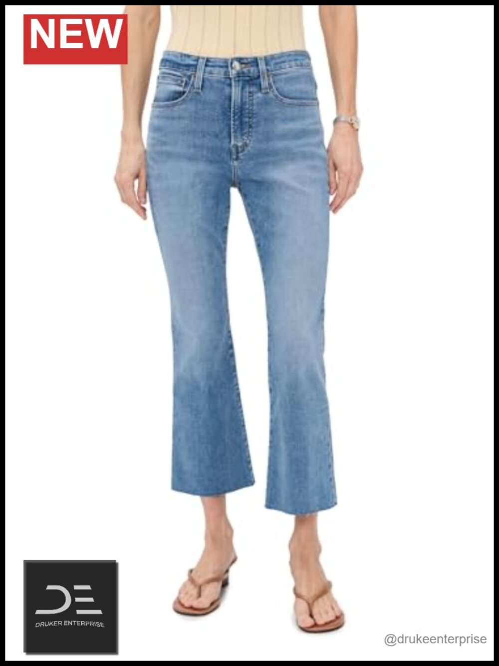 Mid-Rise Flare Crop Jeans with Whiskering